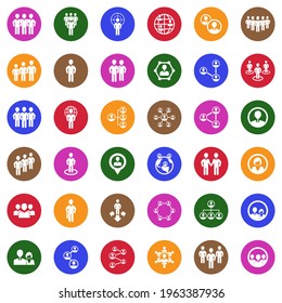 People Connection Icons. White Flat Collection In Circle. Vector Illustration.