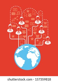 People connection over red background vector illustration