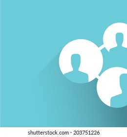 people connection, social network concept, blue background, flat and shadow theme