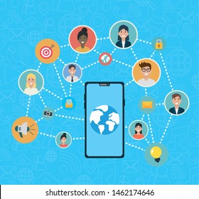 people connection world smartphone internet social network media vector illustration