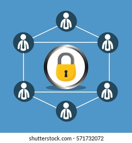 people connections lock network icon, vector illustration