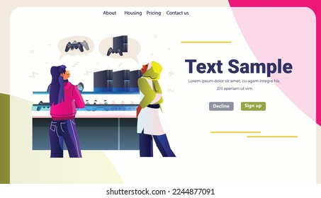 personas consumidores en la tienda electrónica elegir videojuegos controlador de juegos de videojuegos concepto de compras de gran venta