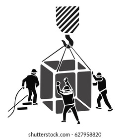 People, container and crane.
