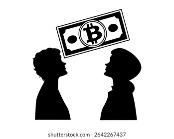 pessoas contemplando oportunidades de investimento Bitcoin, Bitcoin e dólar moeda, empreendedores, negócios, finanças, Bitcoin, criptomoeda, dólar, dinheiro, investimento, oportunidade, sucesso, esperança, o
