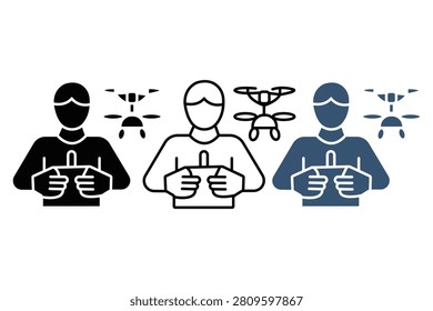 People controlling drones with remote controllers isolated on transparent background