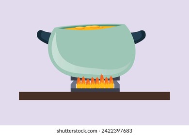 Concepto de cocina de la gente en mesa de cocina. Ilustración vectorial plana de color aislada.	