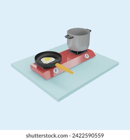 People cooking concept on kitchen table. Realistic 3d object cartoon style.