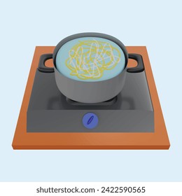People cooking concept on kitchen table. Realistic 3d object cartoon style.