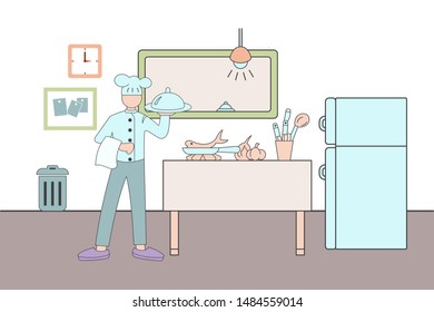 People cooking in kitchen design illustration