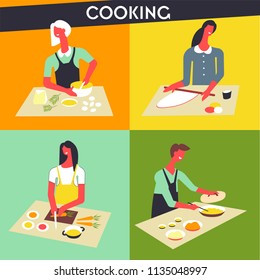 People cooking at kitchen vector faceless chef