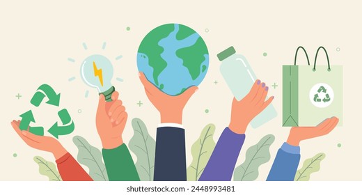 People cooperating for environmental protection. World environment day. Earth day.