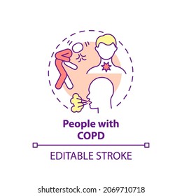 People With Copd Concept Icon. Respiratory Illness Rehabilitation Abstract Idea Thin Line Illustration. Chronic Obstructive Pulmonary Disease. Vector Isolated Outline Color Drawing. Editable Stroke