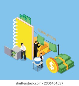 People Corruption - cash money laundering isometric 3d vector illustration concept for banner, website, illustration, landing page, flyer, etc.