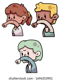 people coughing elbow covid-19 illustration