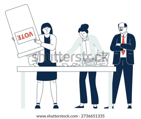 People counting votes. Polling voices color illustration