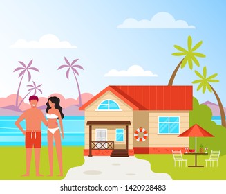 People couple characters sunbathing. Travel resort concept. Vector flat graphic design cartoon illustration 