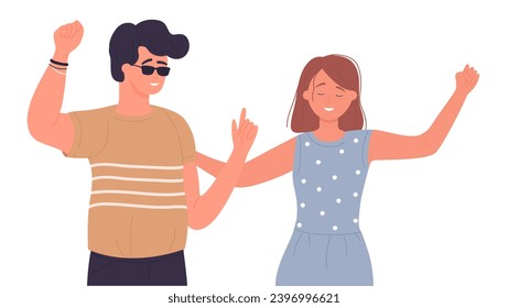 La gente baila música en pareja en la fiesta en casa, los amigos se divierten en ilustraciones vectoriales aisladas