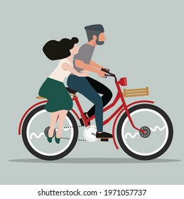 People Couple in love riding bicycle