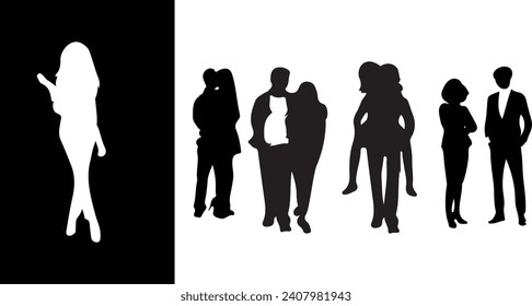 People Couple silhouette. couple silhouette valentine edition, isolated with white background 