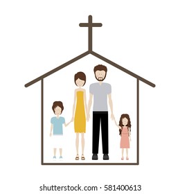 people couple with their children icon, vector illustration image