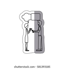 people couple together chat bubble icon, vector illustration