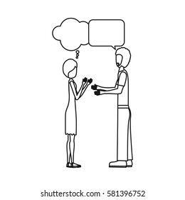 people couple together chat bubble icon, vector illustration