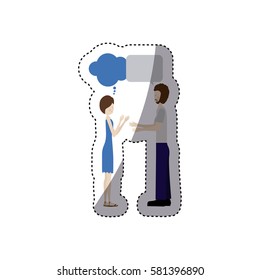people couple together chat bubble icon, vector illustration