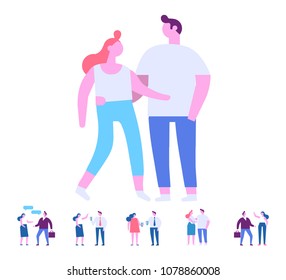 People, couples. Business partners. Man and woman. Flat vector illustration isolated on white.