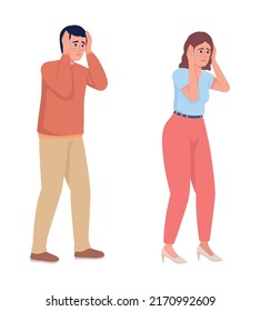 People covering ears during panic attacks semi flat color vector character set. Editable figures. Sensory overload simple cartoon style illustration collection for web graphic design and animation