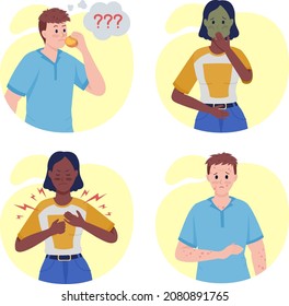 Gente con complicaciones cóvidas conjunto de caracteres vectoriales de color semiplano. Cifras. Gente de cuerpo entero en blanco. Ilustración de estilo de dibujos animados modernos y aislados de la salud para el diseño gráfico y el paquete de animación