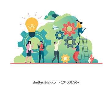 People Create Idea To Success. Business Concept. Teamwork Concept. Team Building.  Team Metaphor, Together. Flat Vector Illustration Modern Character Design. For A Landing Page, Banner, Flyer,