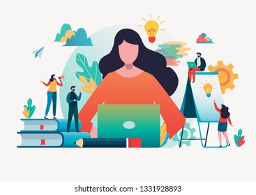 People create idea to success.Flat cartoon character graphic design. Landing page template,banner,flyer,poster,web page