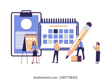 las personas crean un programa en línea, una nota de planificación para una ilustración vectorial plana de evento importante