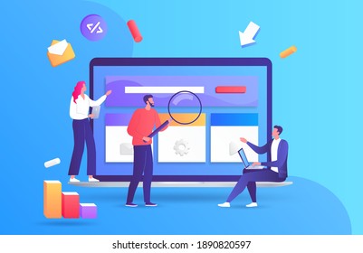 People create web design for site colorful vector illustration 