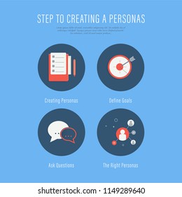 People creating buyer personas steps infographic. people collection. illustration vector flat design.