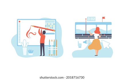People Creating Digital Content, Social Media Marketing Concept Flat Vector Illustration