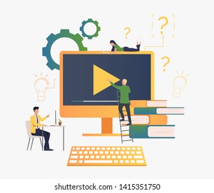 People creating video. Video production, producer, film. Business concept. Vector illustration for poster, presentation, new project 