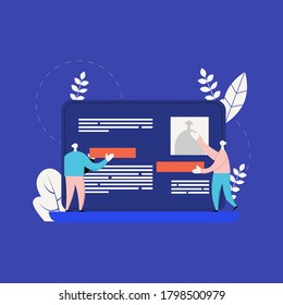 People creating web site, Teamwork vector illustration in trend, modern style