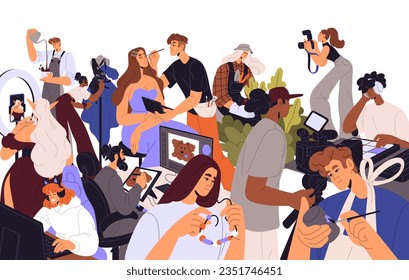 People with creative professions, hobby. Designer work on computer, art creator, illustrator, content maker, gamer, photographer, stylist. Flat isolated vector illustration on white background