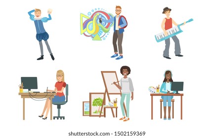 People of Creative Professions Set, Musician, Actor, Graffiti Artist, Designer Vector Illustration