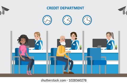 People at credit department in bank. Office interior.