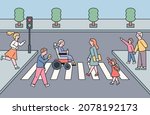 People are crossing the crosswalk. people crossing safely. people crossing dangerously. flat design style vector illustration.