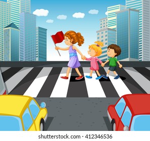 People Crossing Stree In The City Illustration