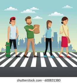 people crossing street urban background