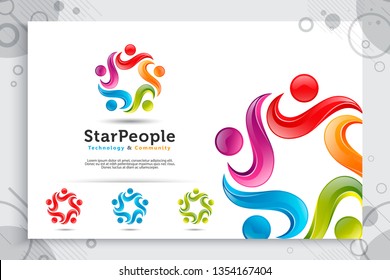 people crowd : abstract illustration star people crowd vector logo with colorful and modern style concept as a symbol icon template of social , community , and family
