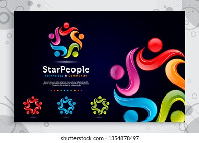 people crowd : abstract illustration star people crowd vector logo with colorful and modern style concept as a symbol icon template of social , community , and family