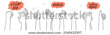 People crowd applaud to congratulate success job. Human hands clapping. Thumbs up. Business team cheering and ovation vector concept. Illustration support celebration, appreciation friendship.