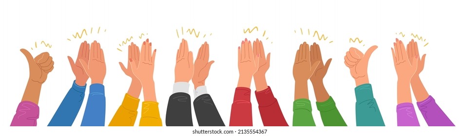 People crowd applause. Hands clapping. Business teamwork cheering. Ovation, delight vector illustration