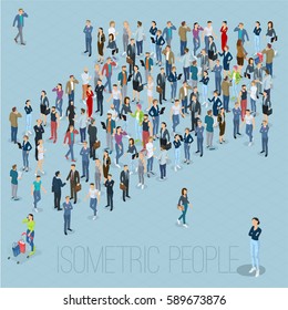 People crowd arrow. Isometric vector presentation template.