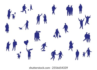 People crowd black silhouettes isolated on white background. Crowd, background people